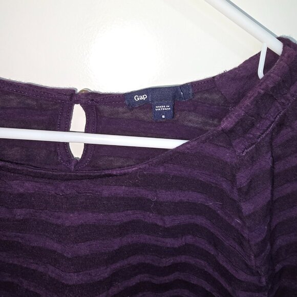 Gap Velvet Striped Top Small - Purple 3/4 Balloon Sleeve Blouse - Picture 4 of 7